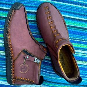 Women’s zip-up moccasins - wine color - never worn NWOT